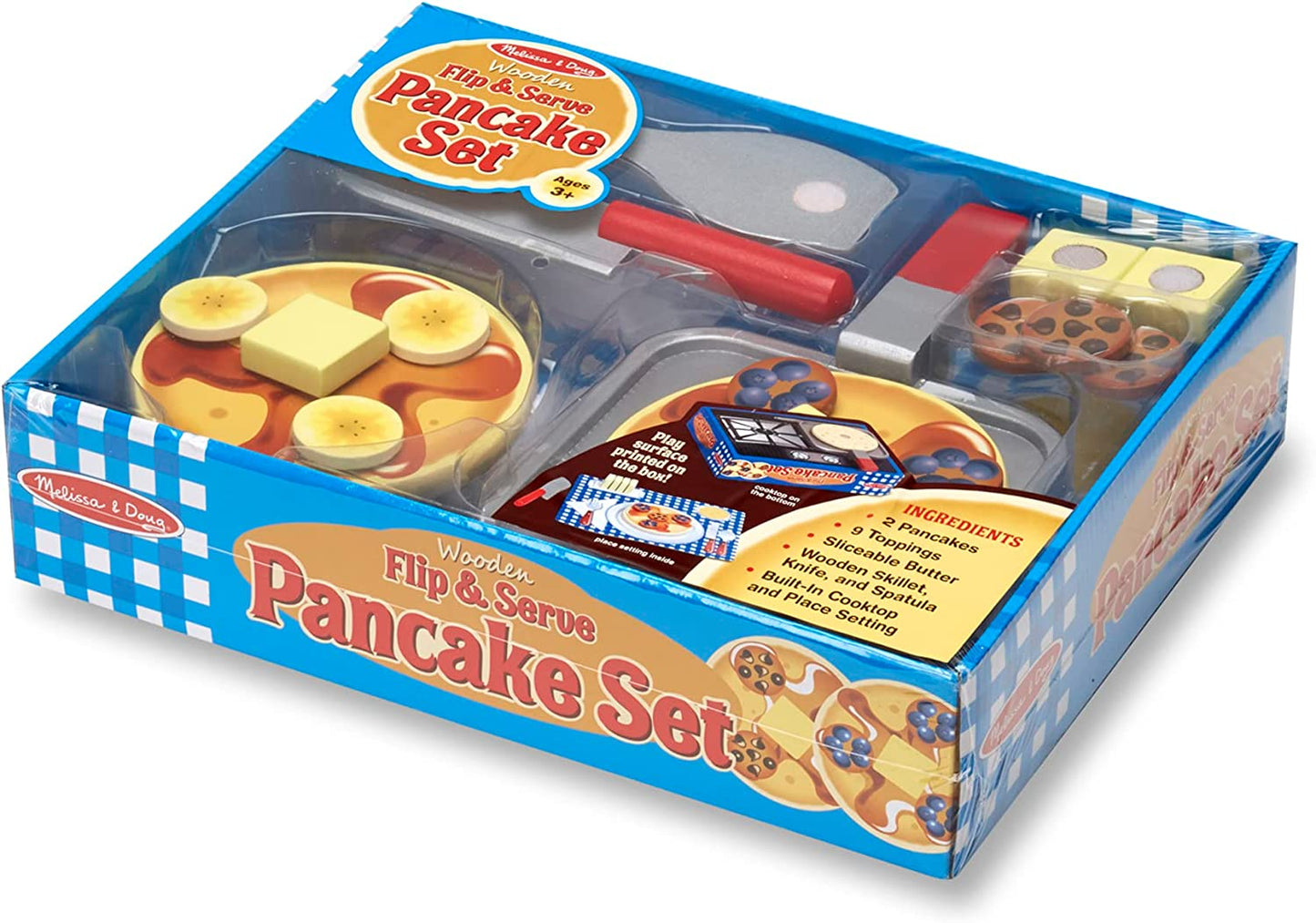 Melissa & Doug Flip and Serve Pancake Set (19 pcs) - Wooden Breakfast Play Food