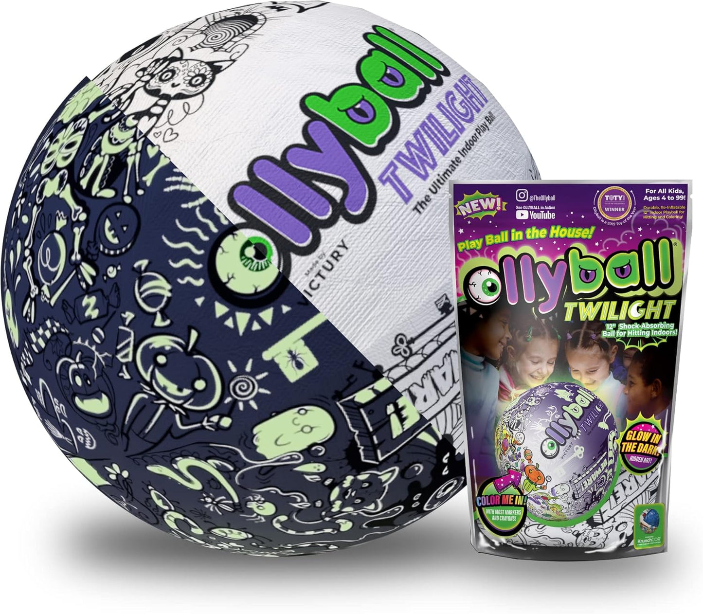 Ollyball Twilight - Glow in The Dark, Color-in Ball for Full-Force Indoor and Outdoor Play!