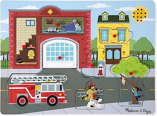 Melissa & Doug Around the Fire Station Sound Puzzle - Wooden Peg Puzzle (8 pcs)