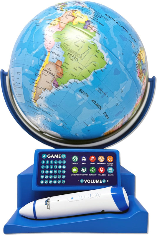 Dr. STEM Toys Interactive Talking Globe with Smart Pen, Game Panel, 300+ Geographic Quiz Questions, Touch & Learn, Music, and More - Educational Toy for Kids Ages 6