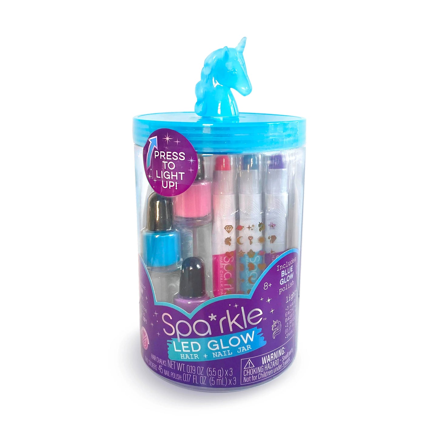 LED Glow Hair + Nail Jar Blue Unicorn