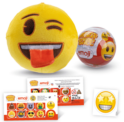 MiraBall Emoji, 3-in-1 Surprise, 4 Pack, Blind Box Toys for Kids - Collectable Pieces from Your Favorite Emoji Metal Ball, Plush, Stickers, White Ribbon