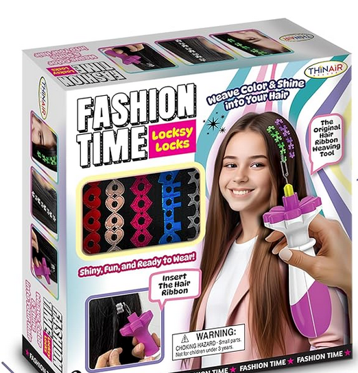 Fashion Time Locksy Locks Hair Bling Wand – Glam Hair Styling Kit for Girls – Weave Colorful Ribbons – Easy No-Mess Accessory Maker