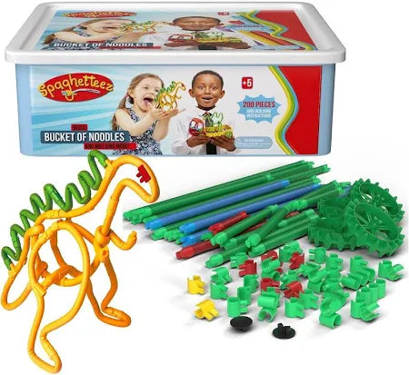 Bucket of Noodles- Ultimate Flexible Connectible 200-piece STEM Building Set for Kids - Stretchy, Bendable Construction Toy for Creative Play