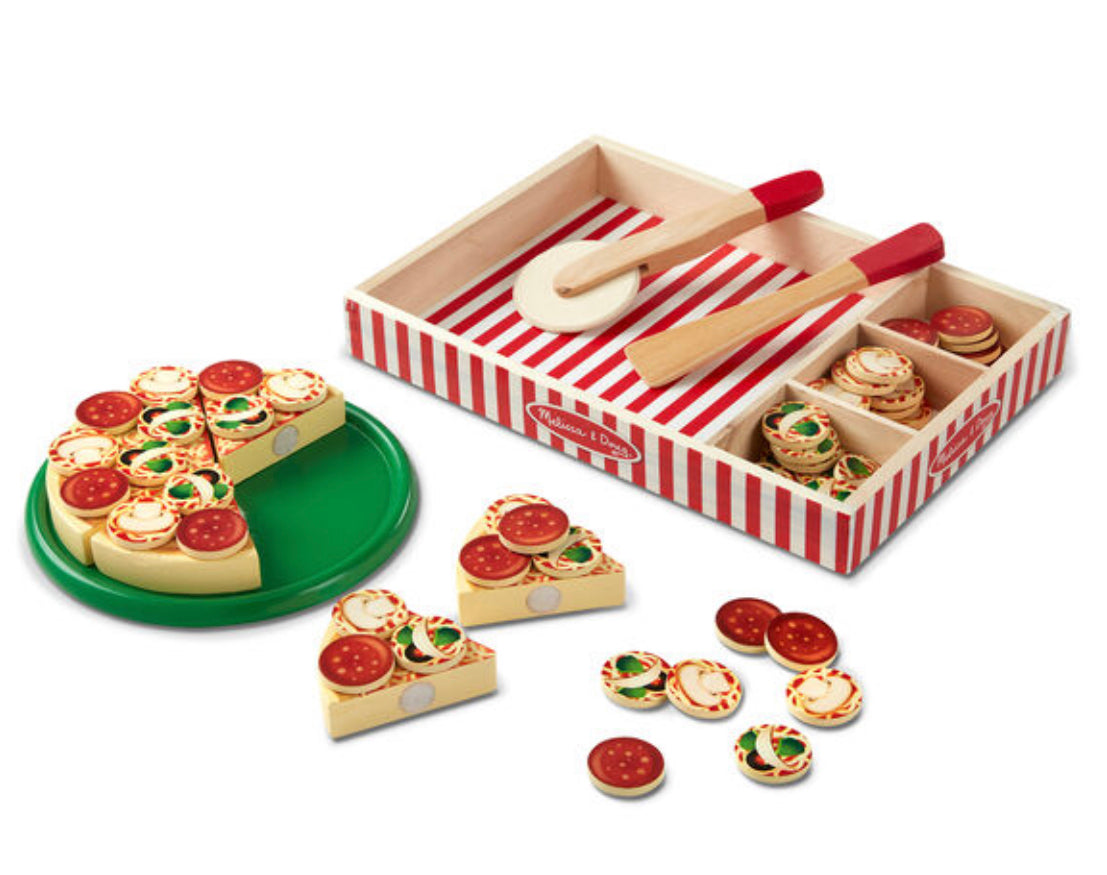 Pizza Party Wooden Play Food Set With 18 Toppings