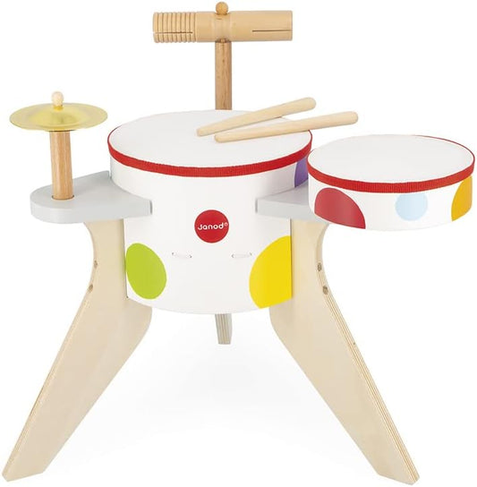 Janod - Confetti Wooden Drum - 4 Children's Percussion Instruments