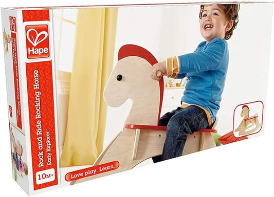 Hape Rock and Ride Kids Wooden Toy Rocking Horse with Handles for Toddler Riders