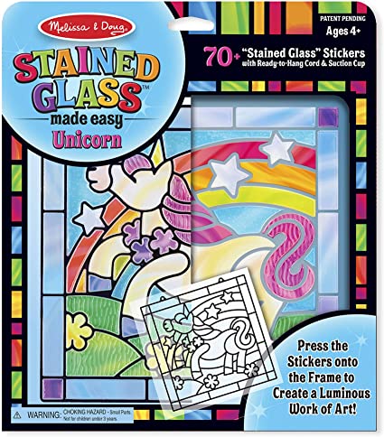 Melissa & Doug Stained Glass Made Easy Craft Kit - Unicorn - Kids Sticker Stained Glass Craft Kit