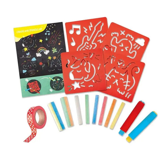Hape, Chalks and Stencils Art, Functional & Educational Painting Kit, for Painting, Preschool Arts
