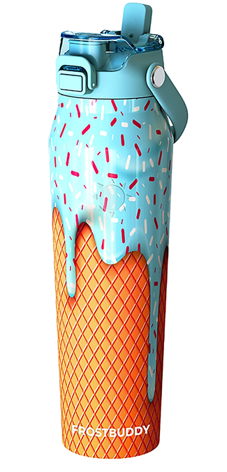 Ice Cream Drip Frost Buddy 32oz Insulated Water Bottle with Straw & Chug Lid