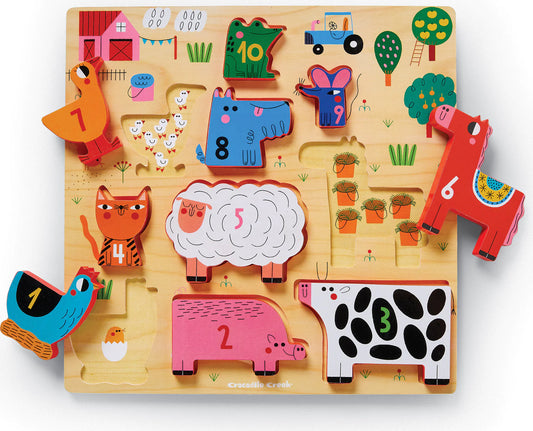 10-Piece Stacking Wood Puzzle - 123 Barnyard