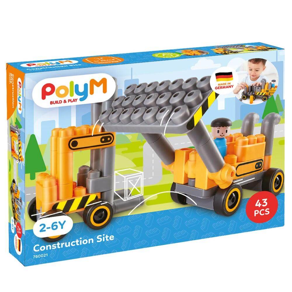 Hape Polym Construction Site | 43Piece Building Brick Forklift Bulldoz ...