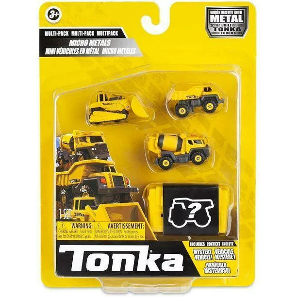 Tonka 4 Pack Micro Metals: Dump Truck, Cement Mixer, Bull Dozer and mystery