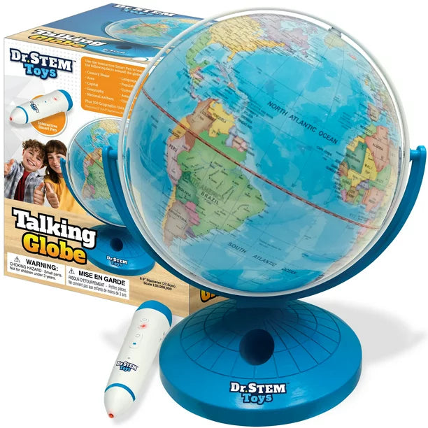 Talking World Globe with Interactive Stylus Pen and Stand, Colorful Map for Early Learning and Teaching - Includes Trivia, Q&A, and Music