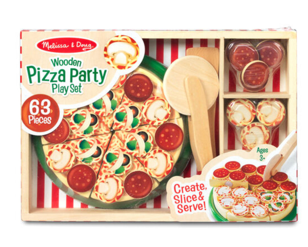 Pizza Party Wooden Play Food Set With 18 Toppings
